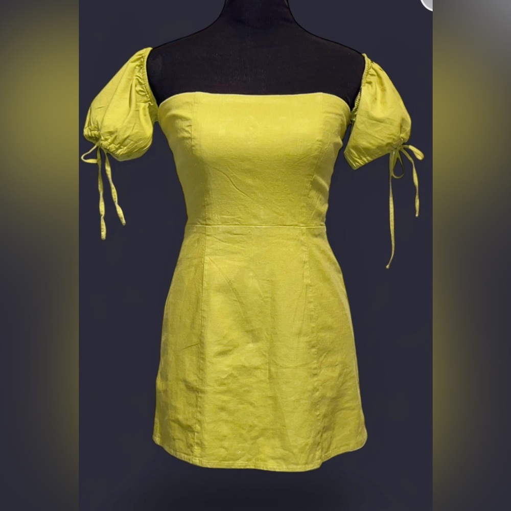 Lovers & Friends Yellow Puff-Sleeve Mini Dress